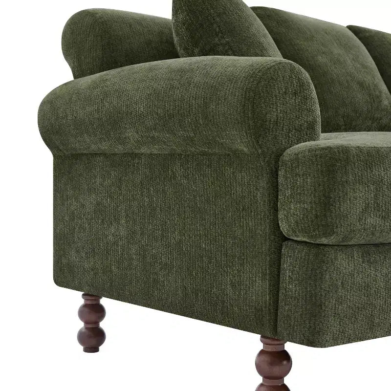 Modern 81.5 3-Seater Wooden Chenille Upholstered Sofa with Throw Pillows