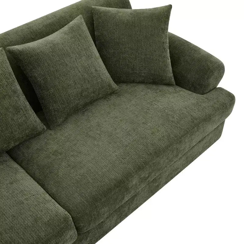 Modern 81.5 3-Seater Wooden Chenille Upholstered Sofa with Throw Pillows