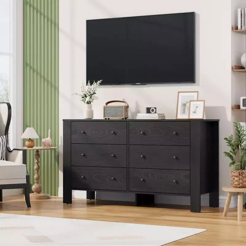 6 Drawer Dresser for Bedroom, Modern Double Dresser Organizer with Storage Drawers, Wooden Chests of Drawers for Bedroom, Entryway, Hallway, Office