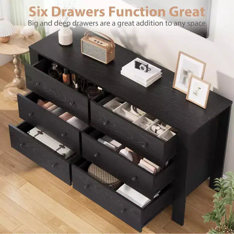 6 Drawer Dresser for Bedroom, Modern Double Dresser Organizer with Storage Drawers, Wooden Chests of Drawers for Bedroom, Entryway, Hallway, Office