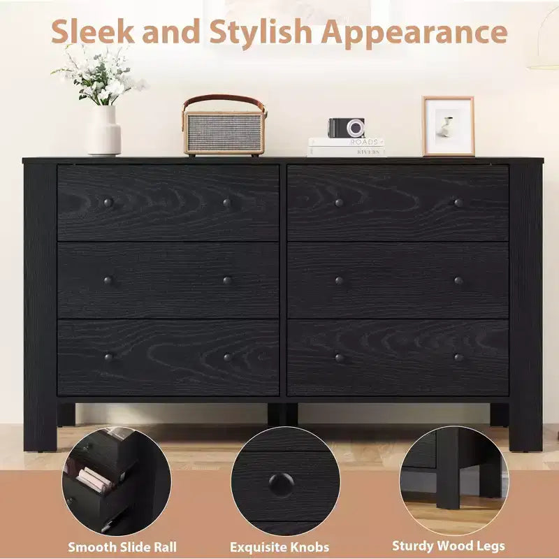 6 Drawer Dresser for Bedroom, Modern Double Dresser Organizer with Storage Drawers, Wooden Chests of Drawers for Bedroom, Entryway, Hallway, Office
