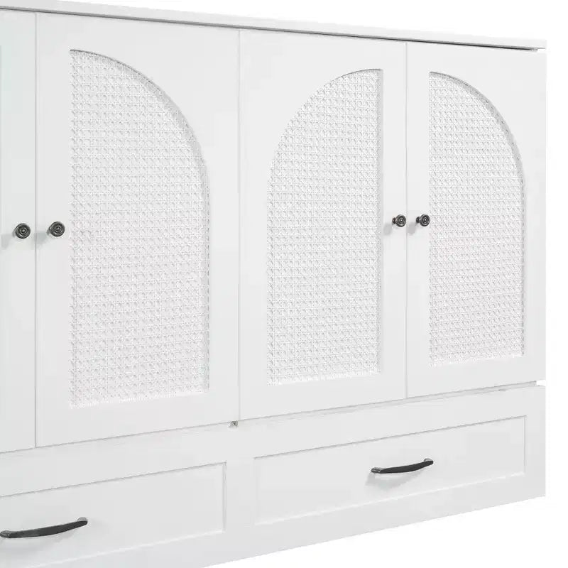 Modern Queen Rattan Murphy Bed with Large Drawer for Living Room and Guest Room