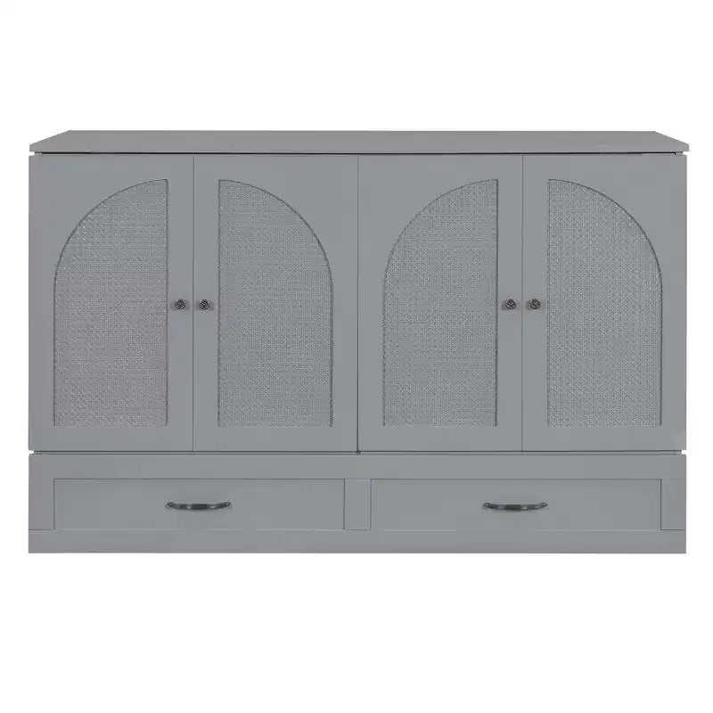 Modern Queen Rattan Murphy Bed with Large Drawer for Living Room and Guest Room