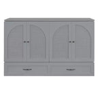 Modern Queen Rattan Murphy Bed with Large Drawer for Living Room and Guest Room