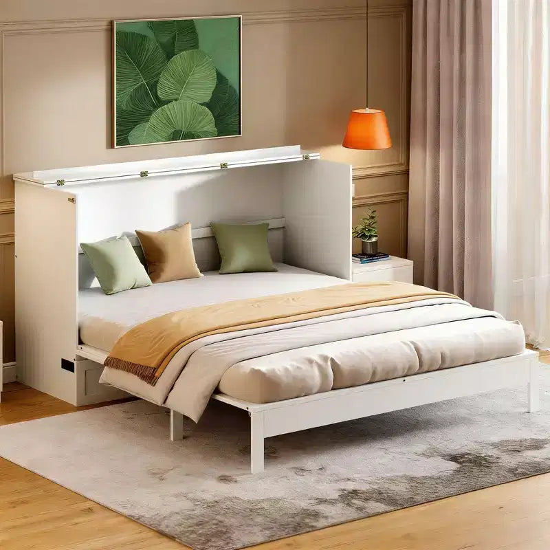 Modern Queen Rattan Murphy Bed with Large Drawer for Living Room and Guest Room