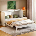 Modern Queen Rattan Murphy Bed with Large Drawer for Living Room and Guest Room