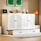Modern Queen Rattan Murphy Bed with Large Drawer for Living Room and Guest Room