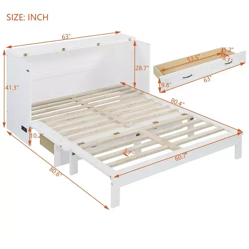 Modern Queen Rattan Murphy Bed with Large Drawer for Living Room and Guest Room
