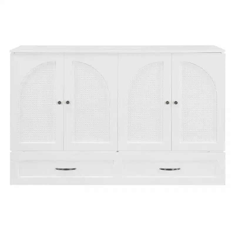 Modern Queen Rattan Murphy Bed with Large Drawer for Living Room and Guest Room