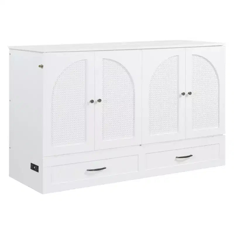 Modern Queen Rattan Murphy Bed with Large Drawer for Living Room and Guest Room