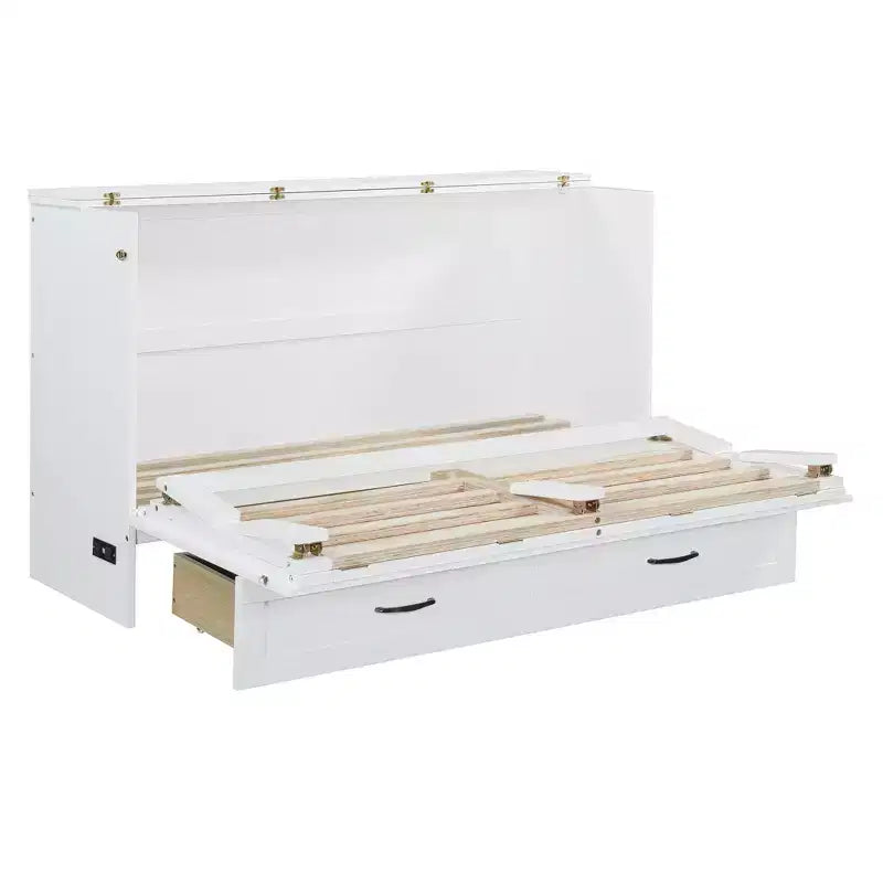 Modern Queen Rattan Murphy Bed with Large Drawer for Living Room and Guest Room