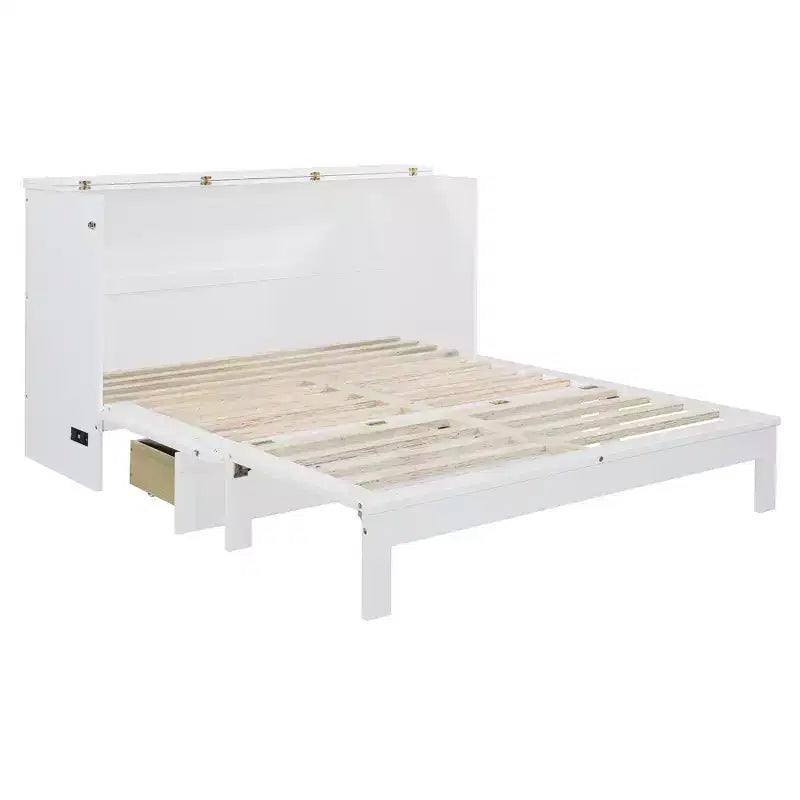 Modern Queen Rattan Murphy Bed with Large Drawer for Living Room and Guest Room