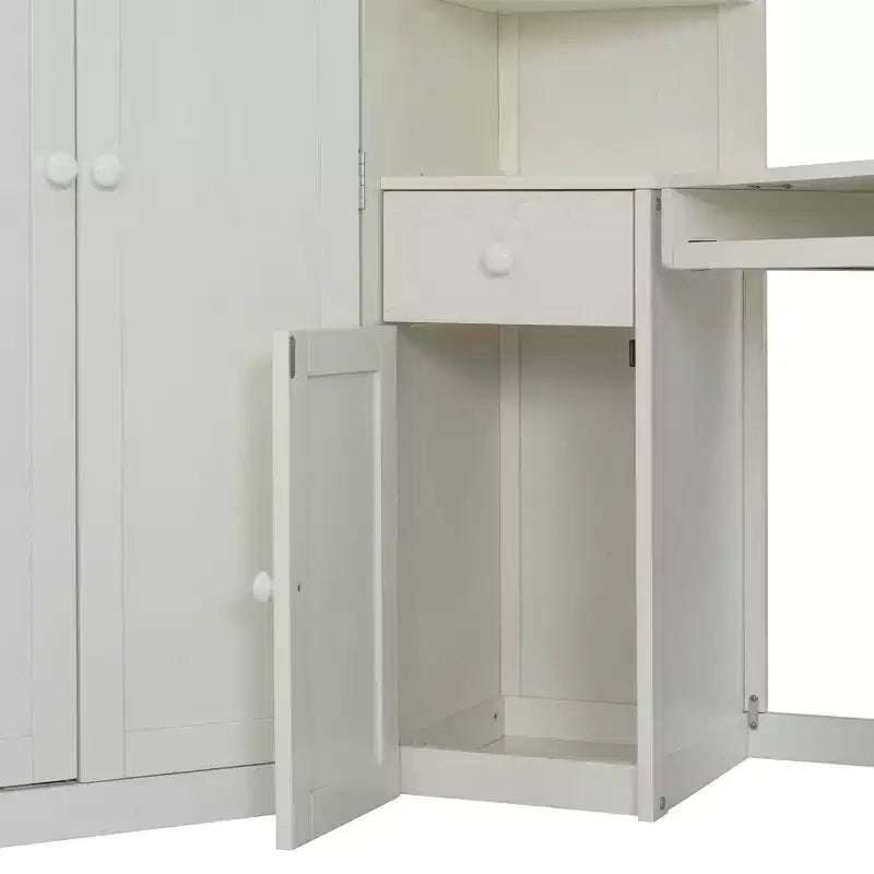 Twin Size All-in-One Loft Bed with Integrated Wardrobe, Desk, Shelves, Keyboard Tray and Spotlight