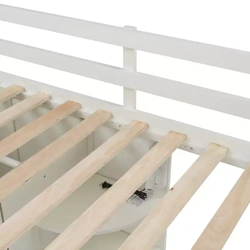 Twin Size All-in-One Loft Bed with Integrated Wardrobe, Desk, Shelves, Keyboard Tray and Spotlight