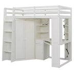 Twin Size All-in-One Loft Bed with Integrated Wardrobe, Desk, Shelves, Keyboard Tray and Spotlight