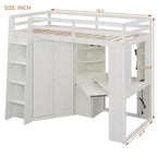Twin Size All-in-One Loft Bed with Integrated Wardrobe, Desk, Shelves, Keyboard Tray and Spotlight