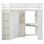 Twin Size All-in-One Loft Bed with Integrated Wardrobe, Desk, Shelves, Keyboard Tray and Spotlight