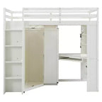 Twin Size All-in-One Loft Bed with Integrated Wardrobe, Desk, Shelves, Keyboard Tray and Spotlight