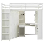Twin Size All-in-One Loft Bed with Integrated Wardrobe, Desk, Shelves, Keyboard Tray and Spotlight