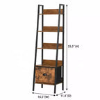 5 Tier Ladder Bookshelf with Drawer, Rustic Brown
