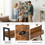5 Tier Ladder Bookshelf with Drawer, Rustic Brown
