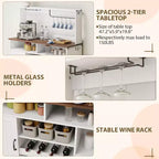 Farmhouse Sideboard Buffet Cabinet - 47, Charging Station, Hooks, Adjustable Shelves, Storage Table with Racks for Dining Living Room