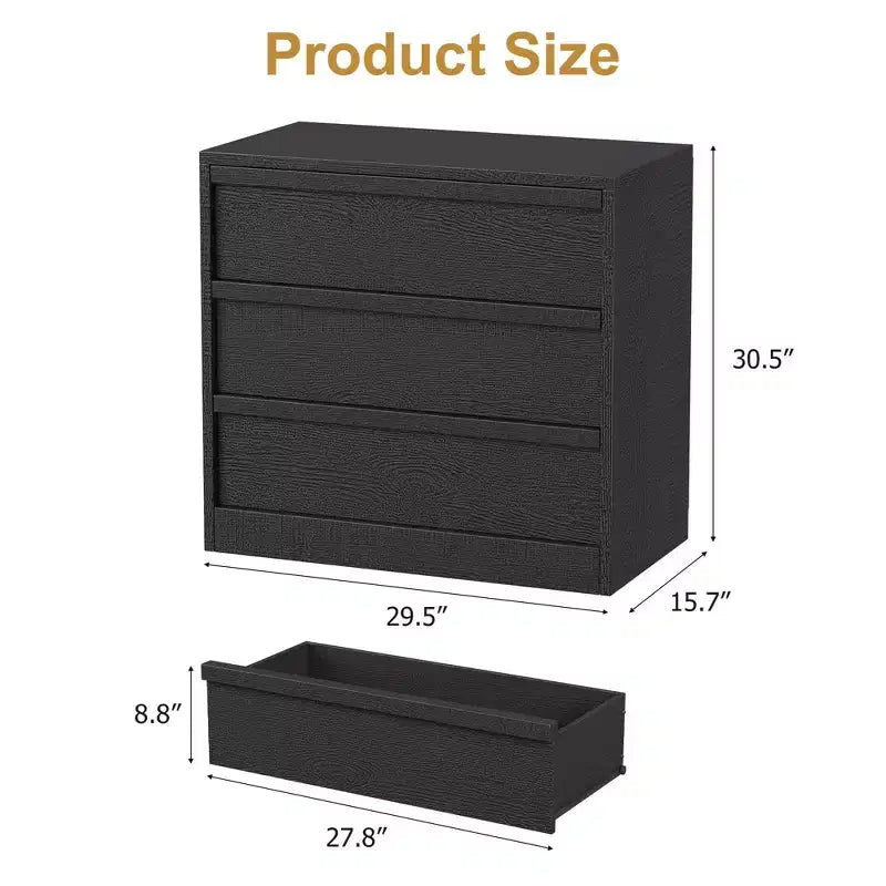 30 3-Drawer Tall Nightstand - Modern Bedside Table & End Table with Large Storage and Anti-Tip Kit for Bedroom & Living Room