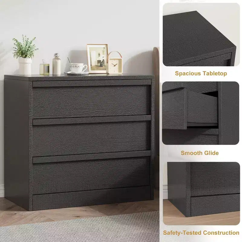 30 3-Drawer Tall Nightstand - Modern Bedside Table & End Table with Large Storage and Anti-Tip Kit for Bedroom & Living Room
