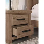Two Drawer Nightstand, Light Brown Rustic Wood Look with USB Charging