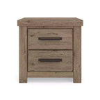 Two Drawer Nightstand, Light Brown Rustic Wood Look with USB Charging