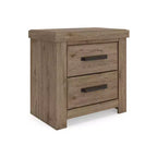 Two Drawer Nightstand, Light Brown Rustic Wood Look with USB Charging