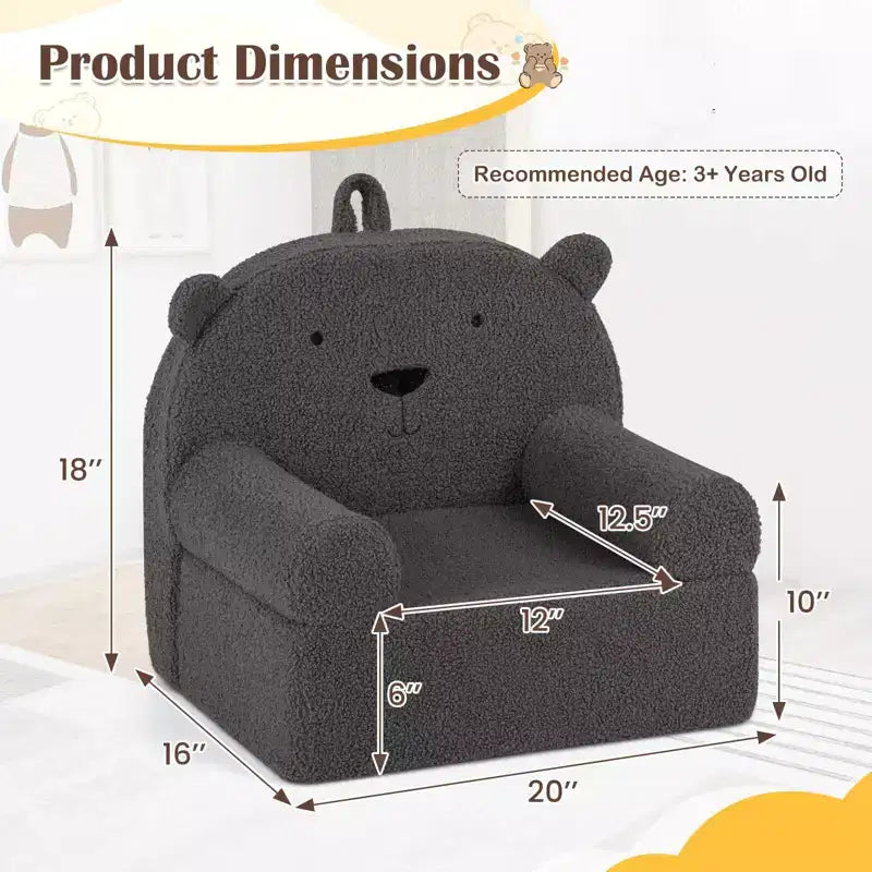 Kids Bear Sofa Toddler Foam Couch with Soft Fleece Fabric Cover Brown/Gray/Navy/Pink