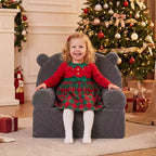 Kids Bear Sofa Toddler Foam Couch with Soft Fleece Fabric Cover Brown/Gray/Navy/Pink