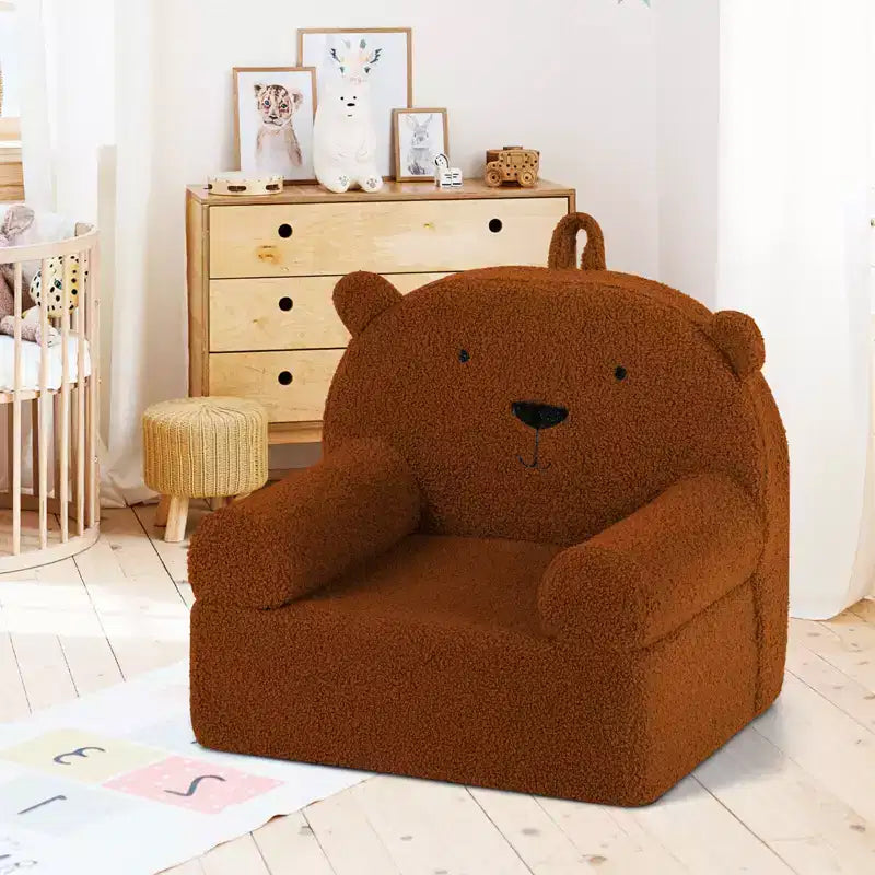Kids Bear Sofa Toddler Foam Couch with Soft Fleece Fabric Cover Brown/Gray/Navy/Pink