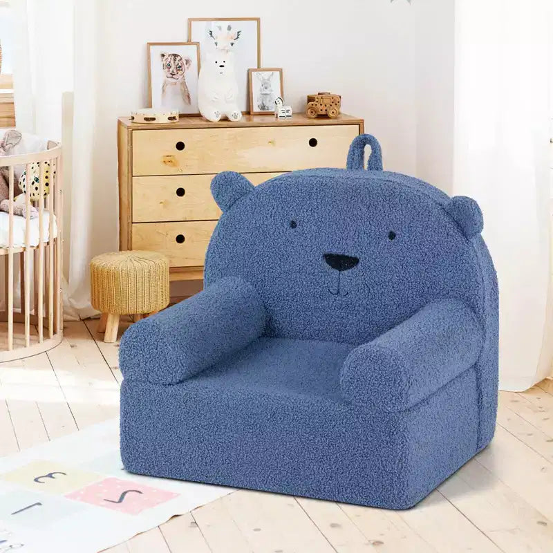 Kids Bear Sofa Toddler Foam Couch with Soft Fleece Fabric Cover Brown/Gray/Navy/Pink