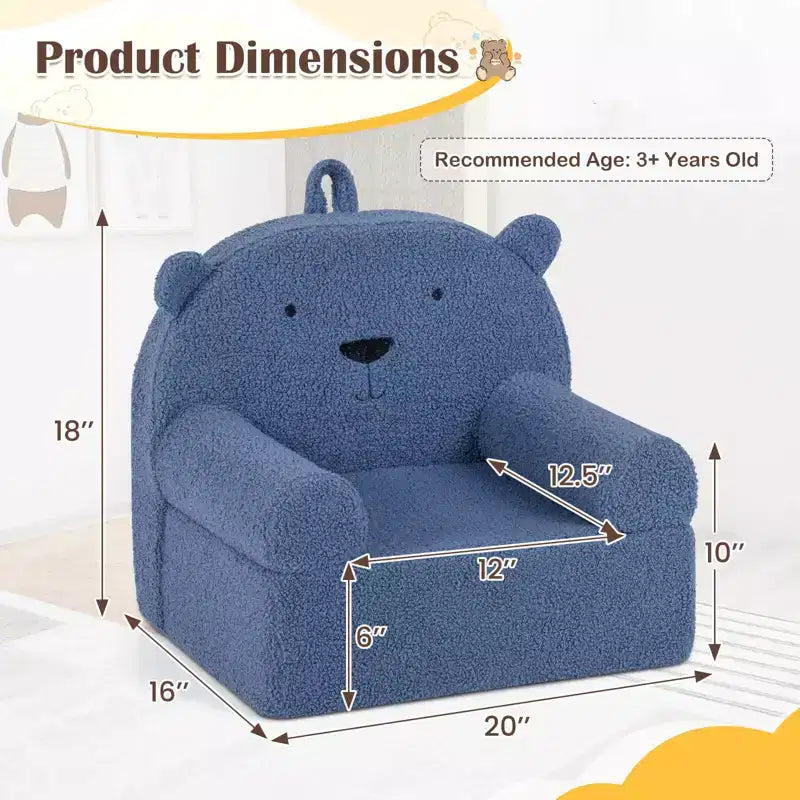 Kids Bear Sofa Toddler Foam Couch with Soft Fleece Fabric Cover Brown/Gray/Navy/Pink