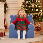 Kids Bear Sofa Toddler Foam Couch with Soft Fleece Fabric Cover Brown/Gray/Navy/Pink