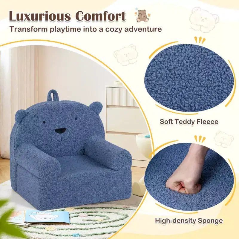 Kids Bear Sofa Toddler Foam Couch with Soft Fleece Fabric Cover Brown/Gray/Navy/Pink