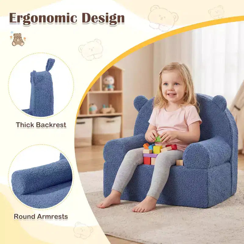 Kids Bear Sofa Toddler Foam Couch with Soft Fleece Fabric Cover Brown/Gray/Navy/Pink