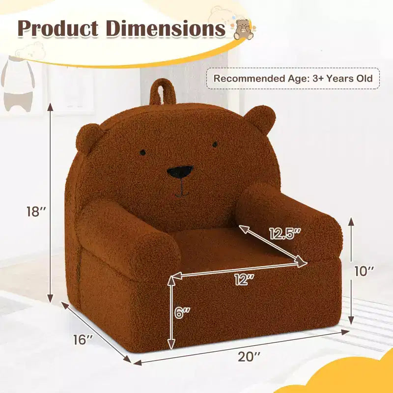 Kids Bear Sofa Toddler Foam Couch with Soft Fleece Fabric Cover Brown/Gray/Navy/Pink