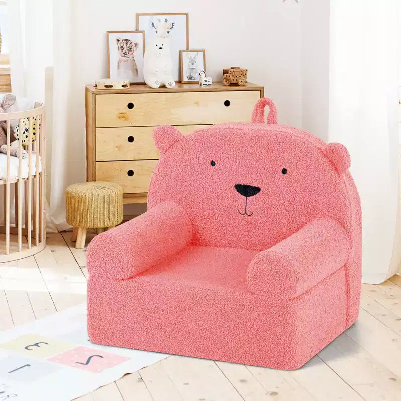 Kids Bear Sofa Toddler Foam Couch with Soft Fleece Fabric Cover Brown/Gray/Navy/Pink