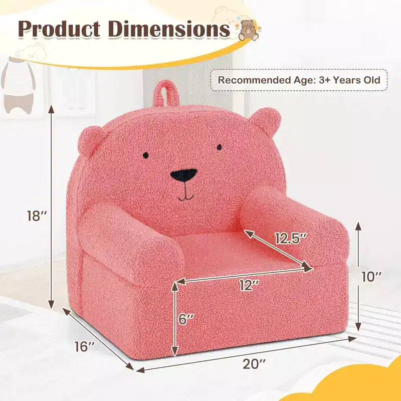Kids Bear Sofa Toddler Foam Couch with Soft Fleece Fabric Cover Brown/Gray/Navy/Pink