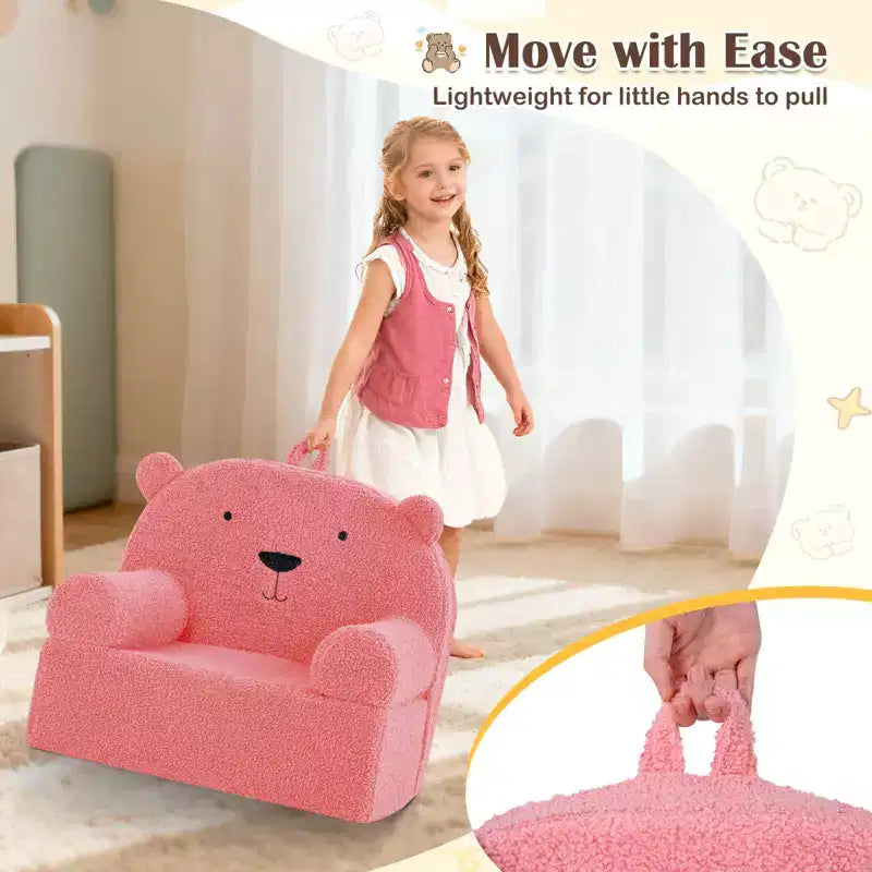 Kids Bear Sofa Toddler Foam Couch with Soft Fleece Fabric Cover Brown/Gray/Navy/Pink