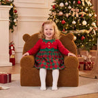 Kids Bear Sofa Toddler Foam Couch with Soft Fleece Fabric Cover Brown/Gray/Navy/Pink