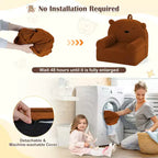 Kids Bear Sofa Toddler Foam Couch with Soft Fleece Fabric Cover Brown/Gray/Navy/Pink