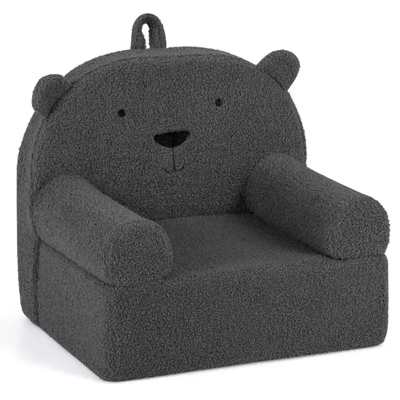 Kids Bear Sofa Toddler Foam Couch with Soft Fleece Fabric Cover Brown/Gray/Navy/Pink