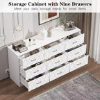 9-Drawer Dresser, Long Dresser for Bedroom, Large Modern Storage, Wood Drawer Organizer with Metal Handles, for Bedroom, Living Room