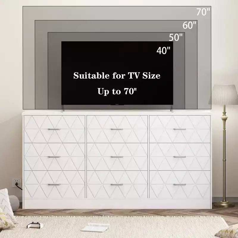 9-Drawer Dresser, Long Dresser for Bedroom, Large Modern Storage, Wood Drawer Organizer with Metal Handles, for Bedroom, Living Room